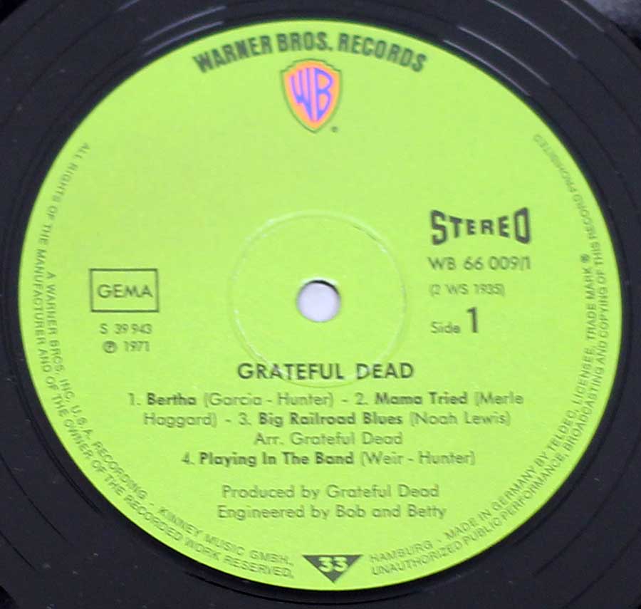 Close up of record's label GRATEFUL DEAD - Live Aka Skull And Roses 2LP 12" ALBUM VINYL Side One
