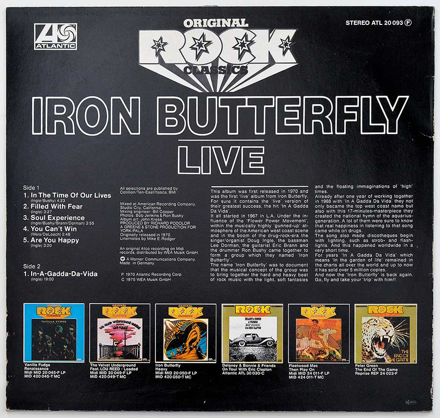 Photo Of The Back Cover IRON BUTTERFLY - Live (Rock Classics) 