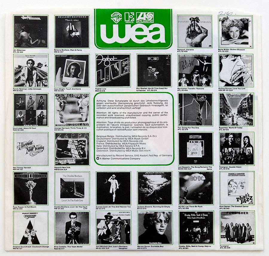 Photo of the WEA Company inner sleeve IRON BUTTERFLY - Live (Rock Classics) 