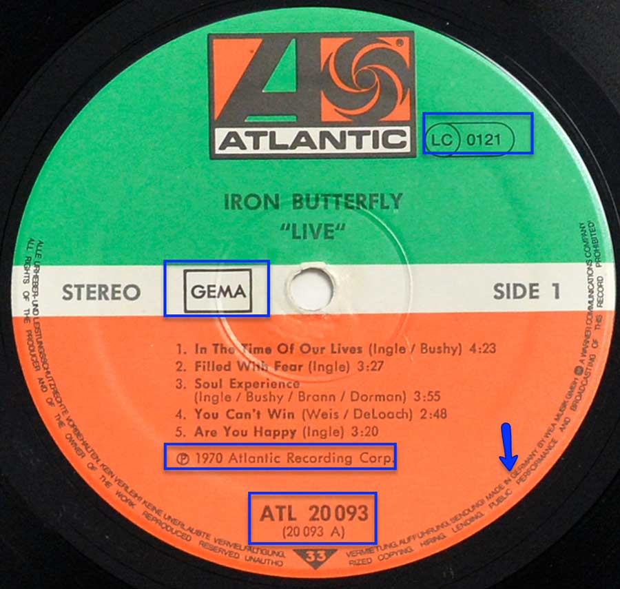 Close up of the "Atlantic" Green and Orange record label 