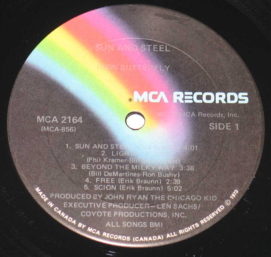 Large Hires Photo Close-up of the Black with Rainbow "MCA Records" Record Label with Catalognr: MCA 2164  