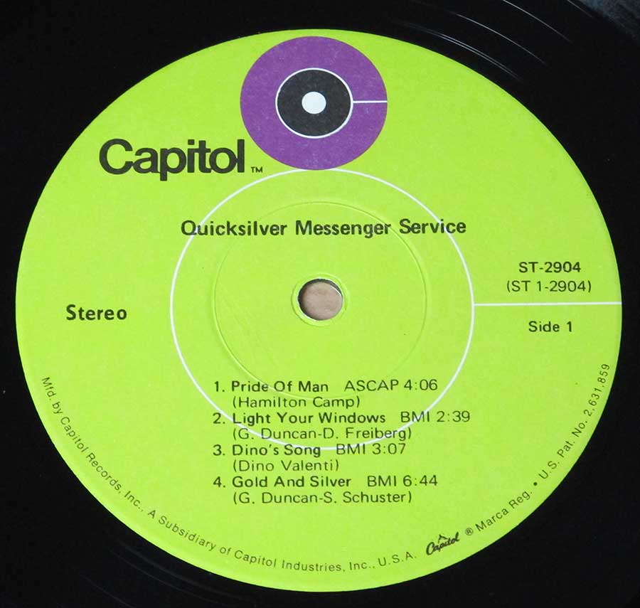 "Quicksilver Messenger Service" Light Green Colour Record Label Details: Capitol ST-2904 