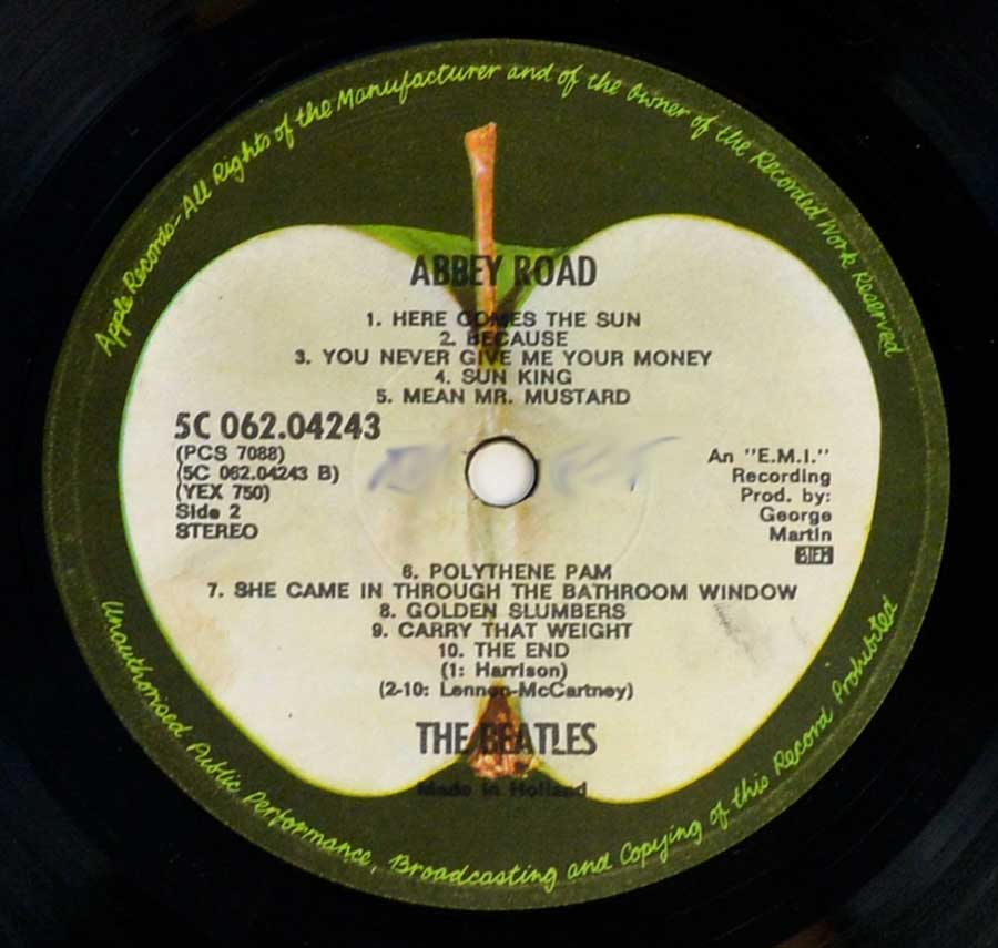 Close up of record's label BEATLES - Abbey Road ( Genuine Netherlands release ) 12" Vinyl LP Album Side Two