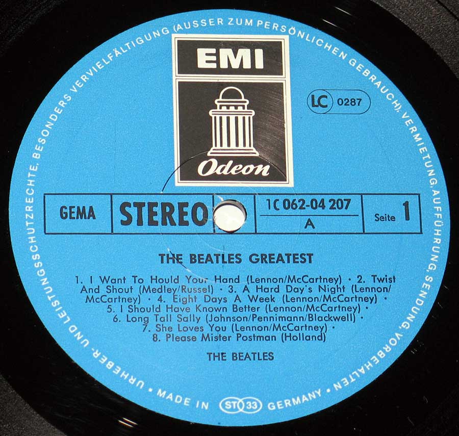 The Beatles' GREATEST EMI Blue record Label