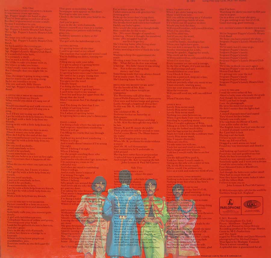 Photo of album back cover BEATLES Sgt Pepper's Lonely Hearts Club Band ( France ) 