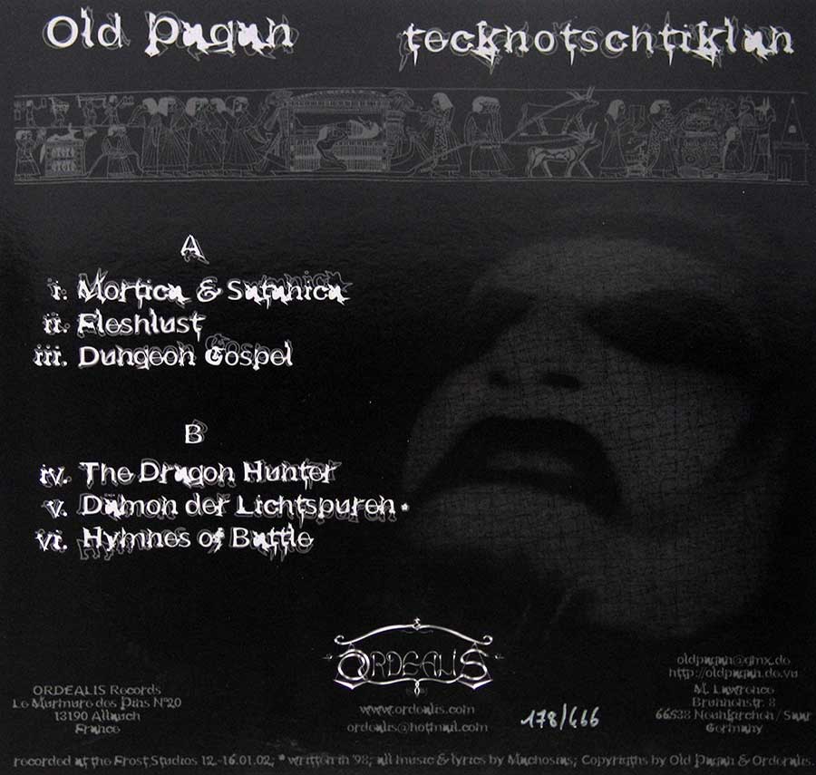 OLD PAGAN - Tecknotschtiklan Limited Edition 12" Vinyl LP Album
 back cover