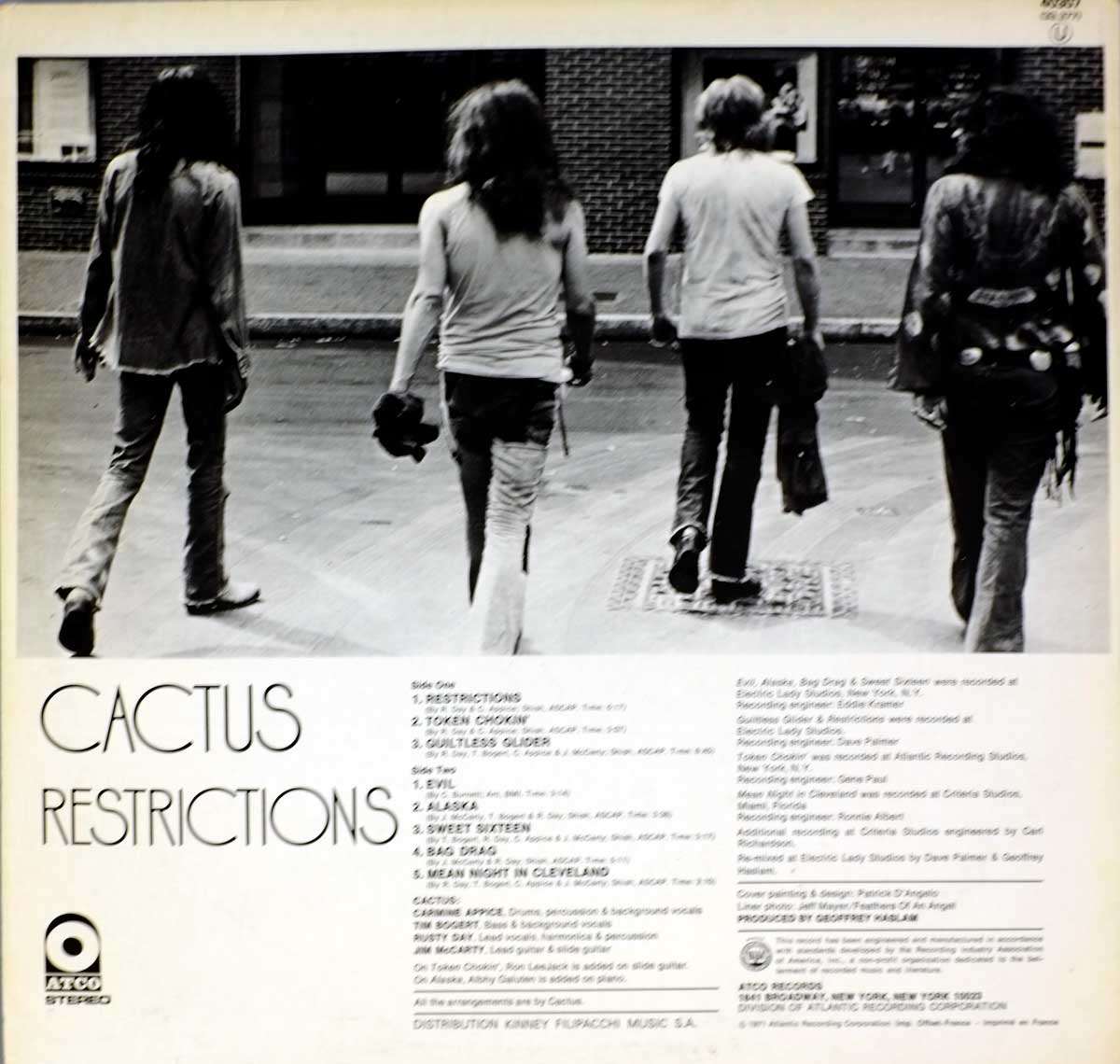 View from behind on the Cactus band-member on the Album Back Cover  Photo of "Restrictions"