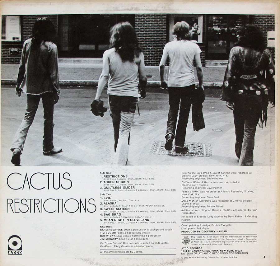 large hires photo Back view of Cactus Album Back Cover on "CACTUS Restrictions"