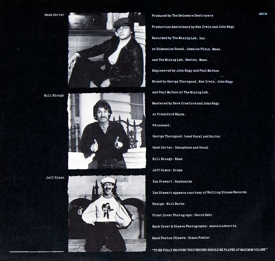 Photo Two of the original custom inner sleeve  GEORGE THOROGOOD & THE DESTROYERS - Bad To The Bone 12" LP VINYL Album