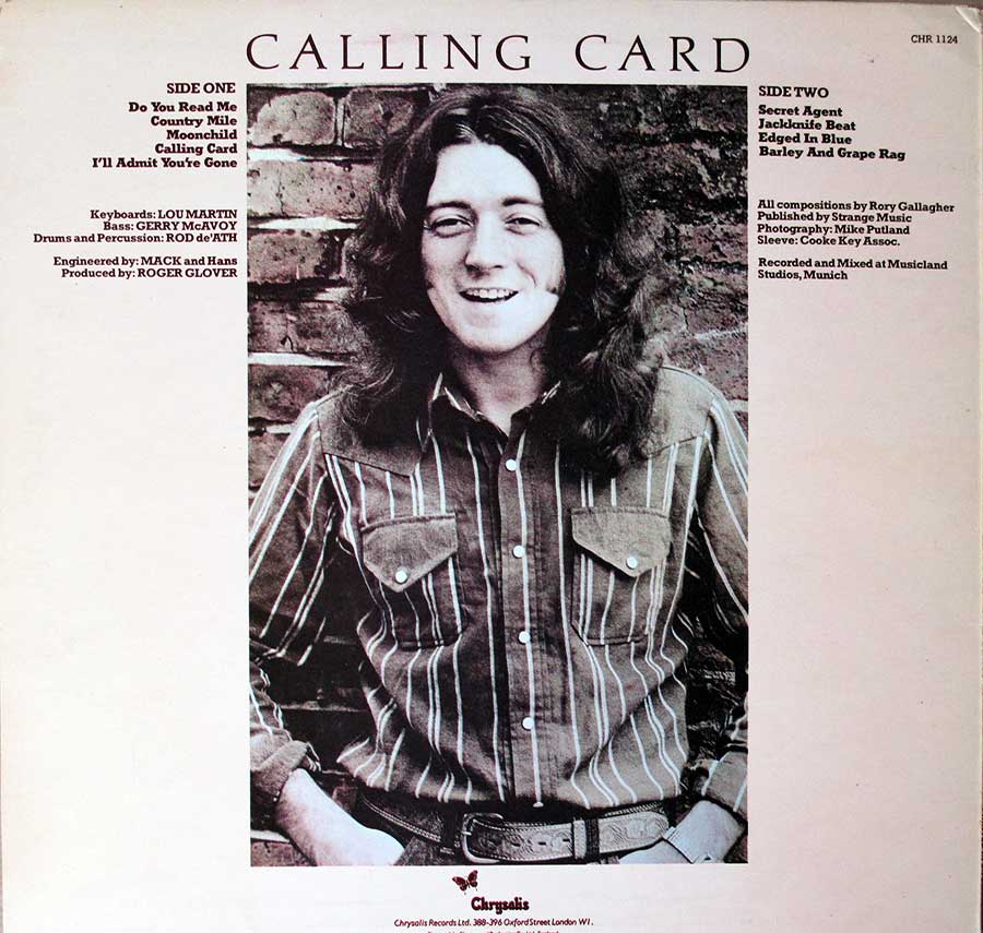 RORY GALLAGHER Calling Card UK England Release 12" LP Vinyl Album album back cover