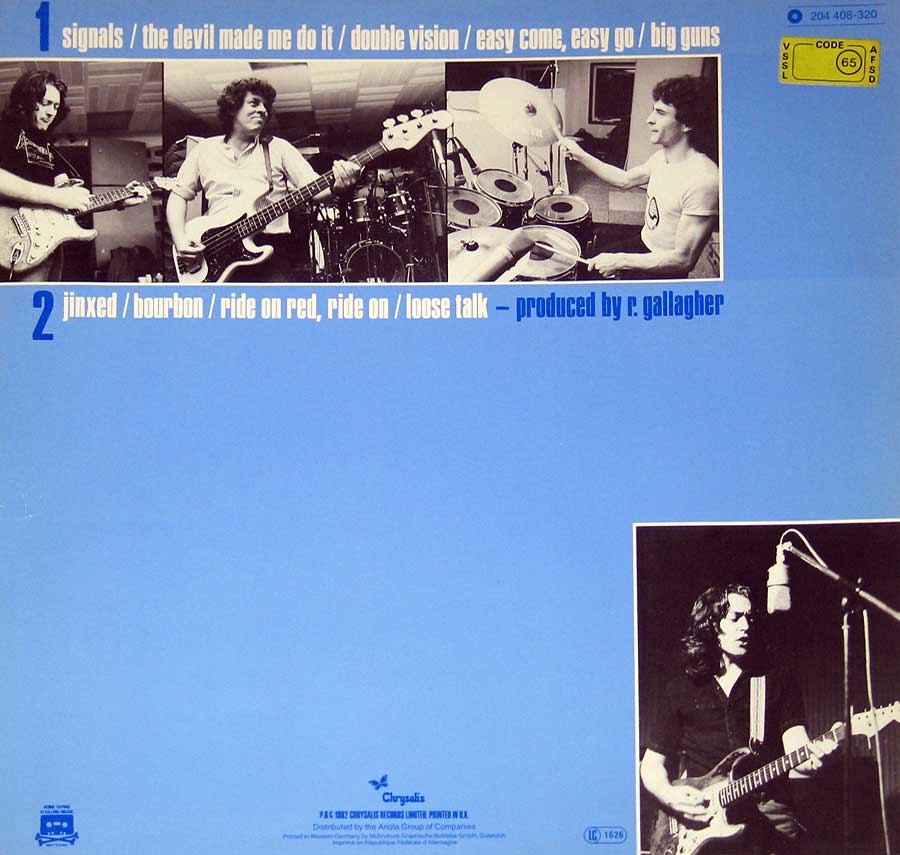 RORY GALLAGHER - Jinx 12" Vinyl LP Album album back cover