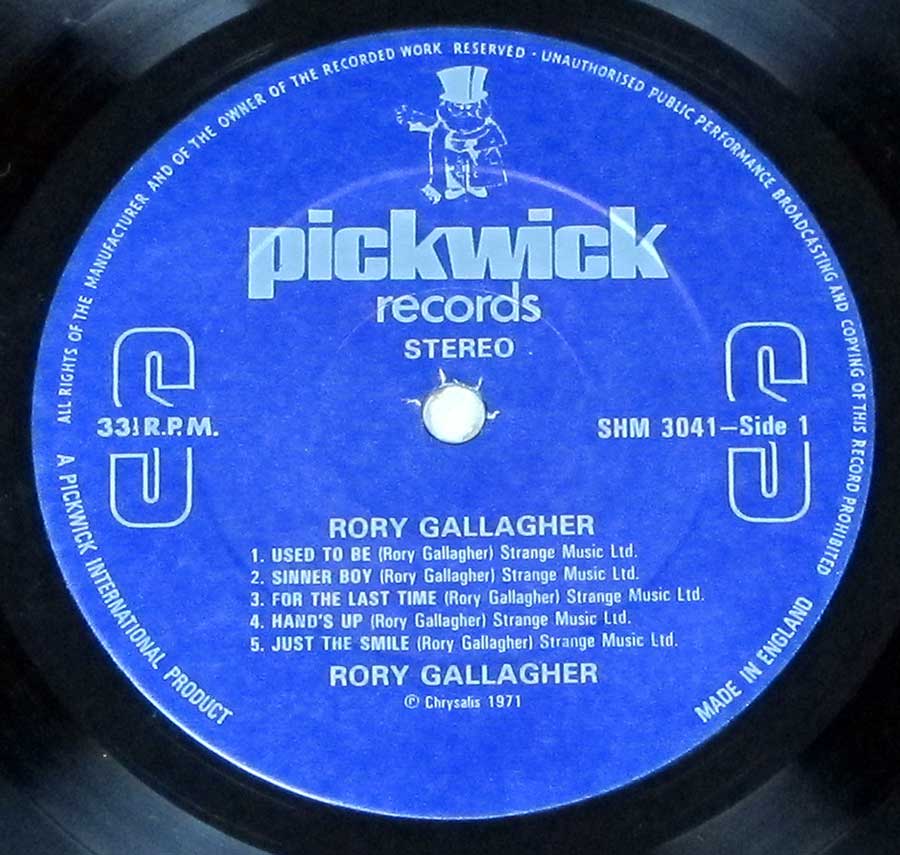 RORY GALLAGHER S/T Self-Titled PickwicK UK 12" LP Vinyl Album enlarged record label
