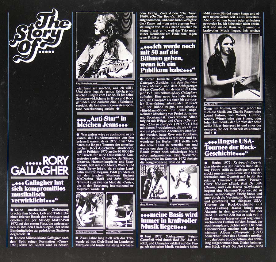 RORY GALLAGHER - The Story of Rory Gallagher 12" Vinyl LP Album inner gatefold cover