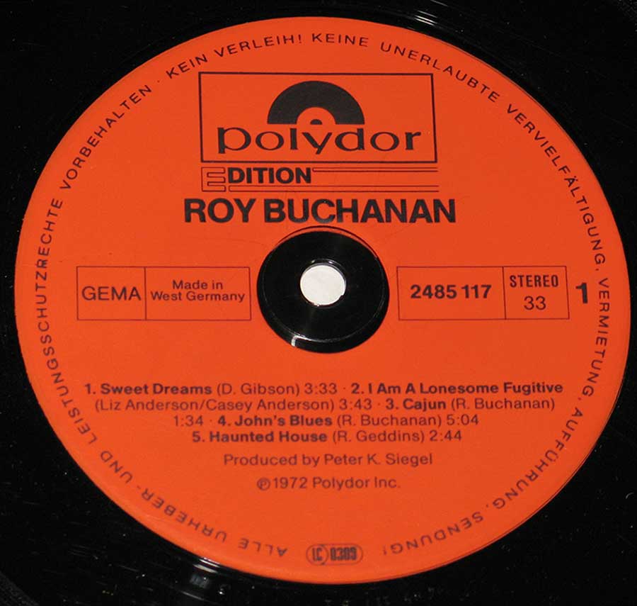 Close up of record's label ROY BUCHANAN - Edition Roy Buchanan 12" Vinyl LP Album Side One