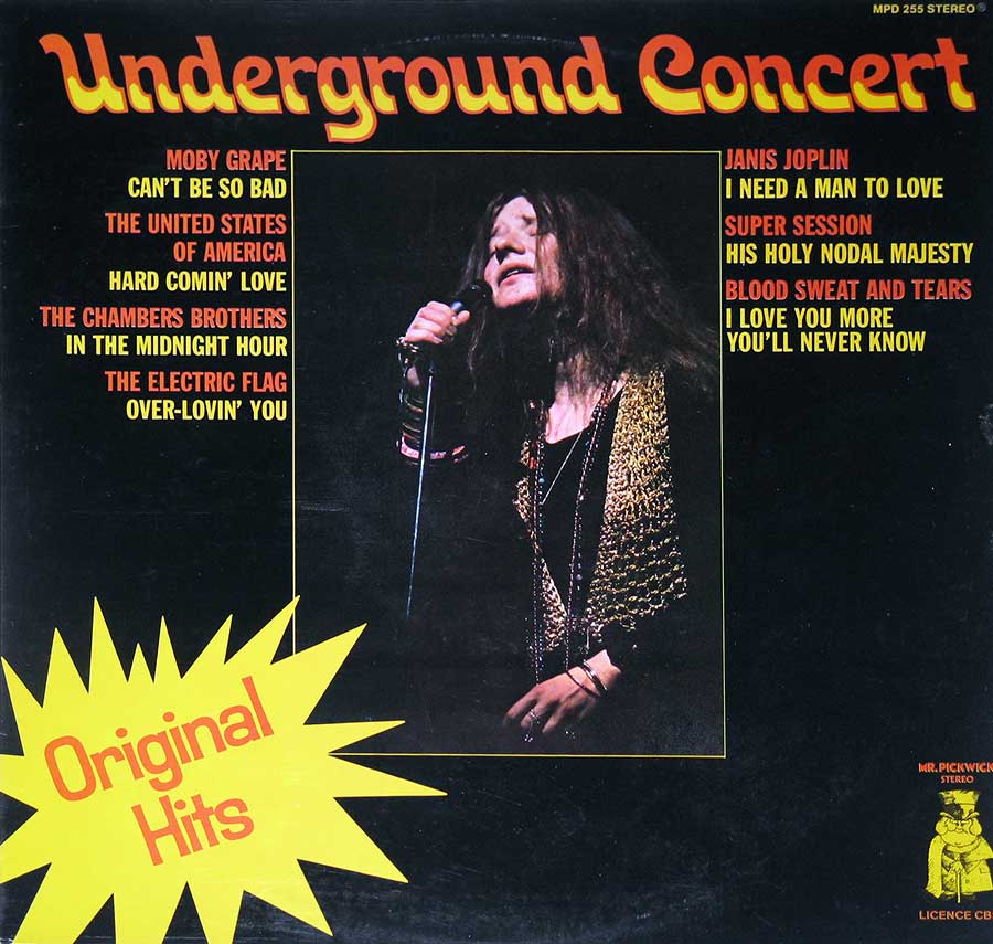 Front Cover Photo Of Various Artists - Underground Concert Janis Joplin, Moby Grape, Electric Flag 12" Vinyl LP Album