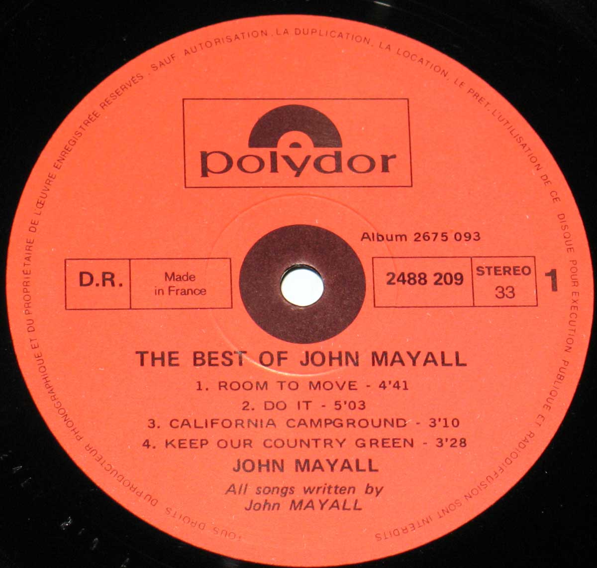 Close up of John Mayall - The Best of John Mayall ( France ) record's label 