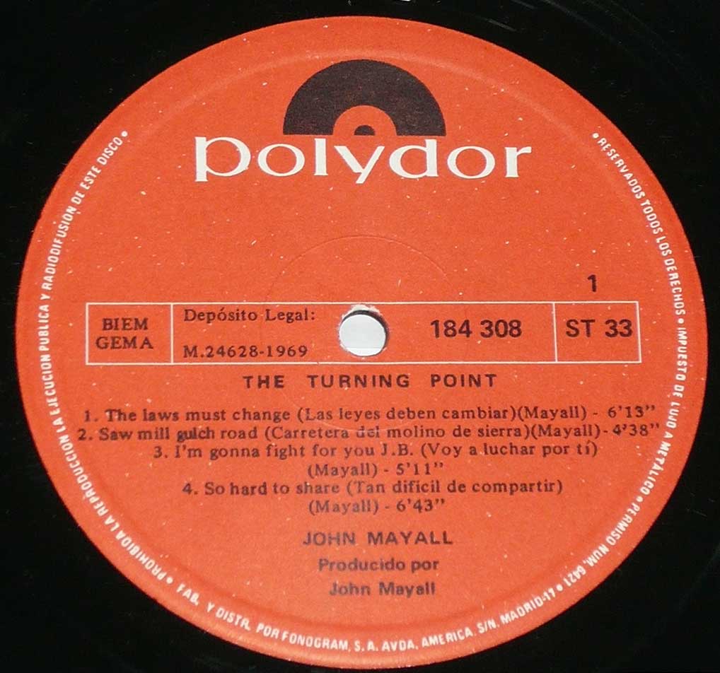 Photo of record label of John Mayall - Turning Point ( Spain )
 