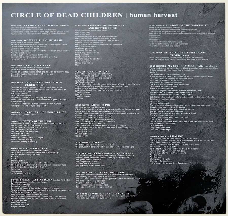 Photo Two of the original custom inner sleeve  CIRCLE OF THE DEAD CHILDREN - Human Harvest