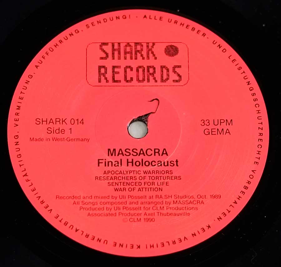 "Final Holocaust by MASSACRA" Red Colour Shark Records Record Label Details: Shark Records SHARK 014 