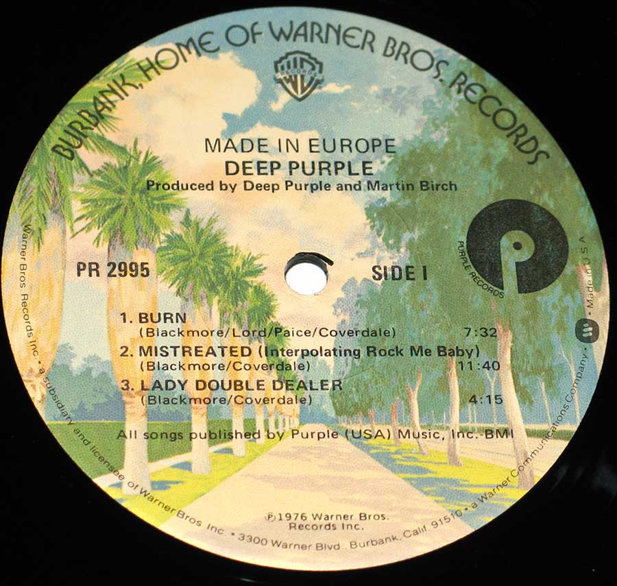 DEEP PURPLE - Made In Europe Usa Release 12" Vinyl LP Album enlarged record label