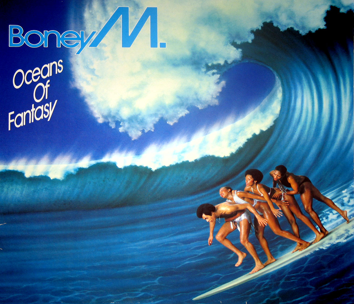 This Carrere release of Boney M's Oceans of Fantasy has a gimmick gatefold folder, when opened it unfolds a 24" x 24" poster, see photo below 