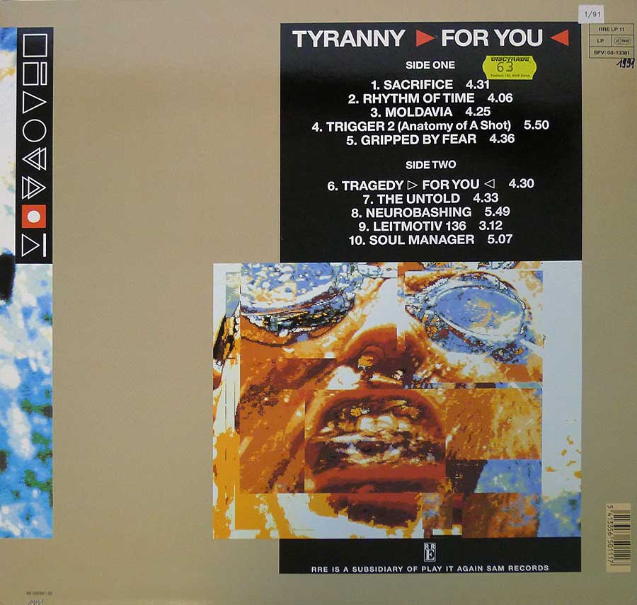 FRONT 242-  Tyranny For You 12" LP VINYL Album back cover