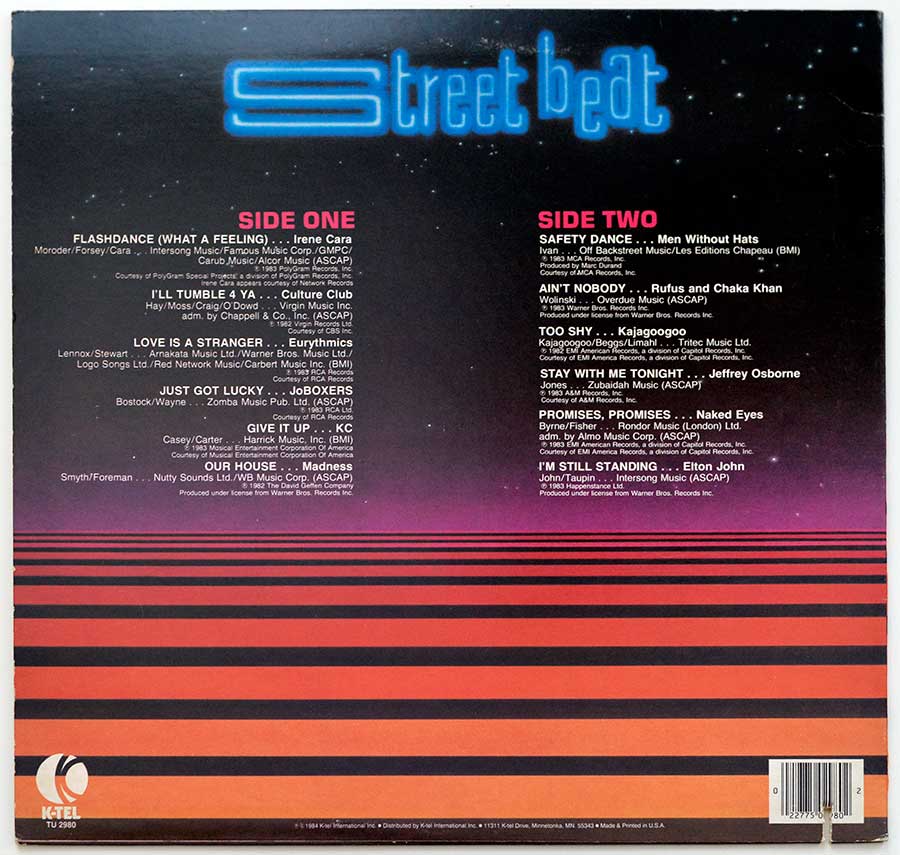 VARIOUS ARTISTS - Street Beat New Music Hot Sounds 12" Vinyl LP Album back cover