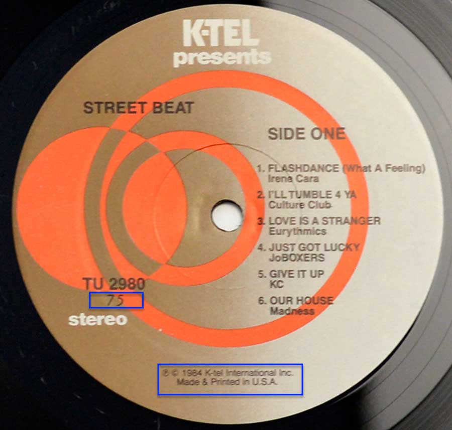 "K-TEL Presents Street Beat" Record Label Details: TU 2980 © & ℗ 1984 K-Tel Sound Copyright 