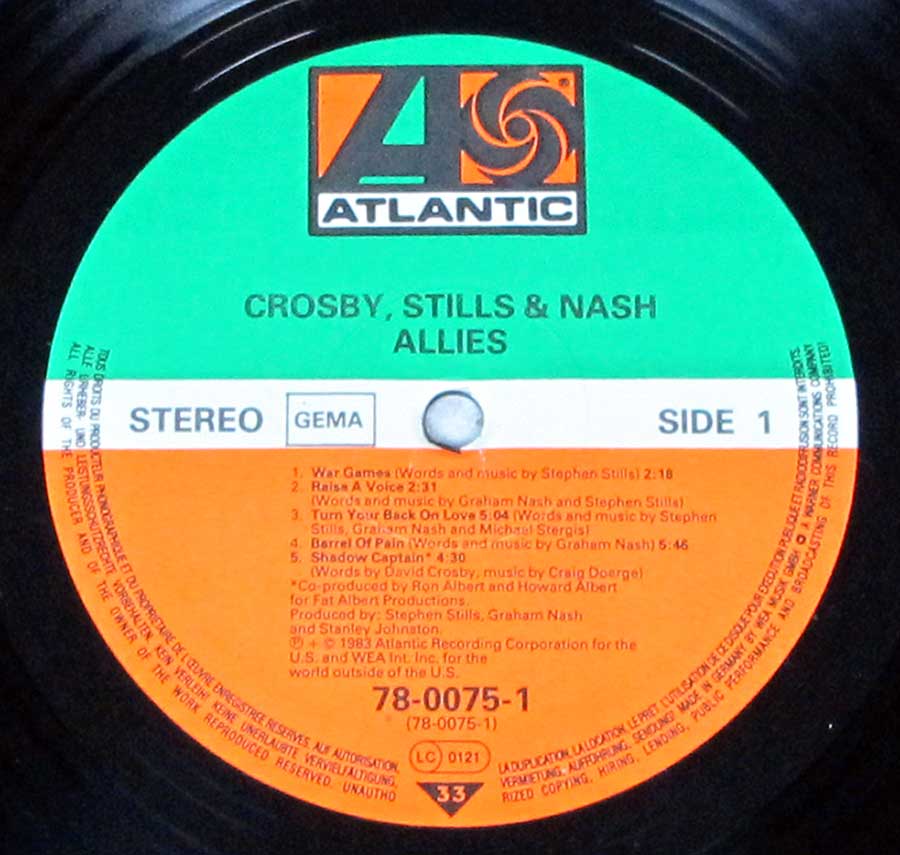 "Allies" Record Label Details: Green, White and Orange Colourd Label ATLANTIC 78-0075 