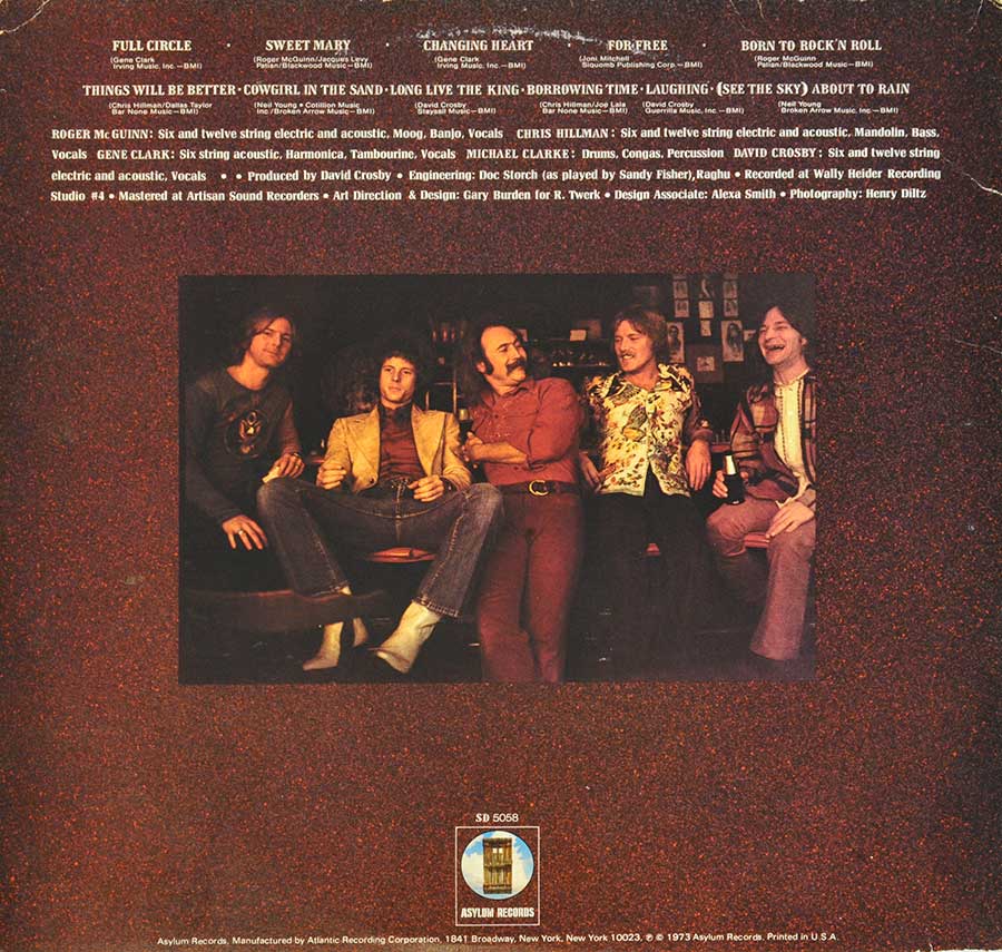 BYRDS - Self-Titled Gene Clark, Chris Hillman, David Crosby, Roger Mcguinn, Michael Clarke 12" Vinyl LP Album back cover