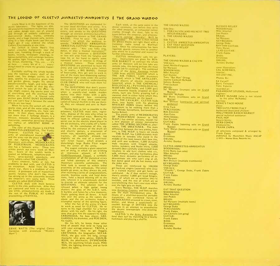 Photo of the right page inside cover FRANK ZAPPA & THE MOTHERS - Grand Wazoo Gatefold 12" LP Vinyl Album 