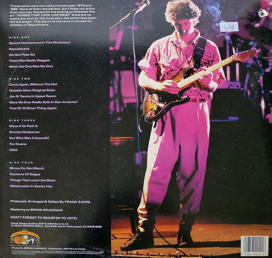 FRANK ZAPPA - Guitar 12" 2LP Vinyl Album album back cover