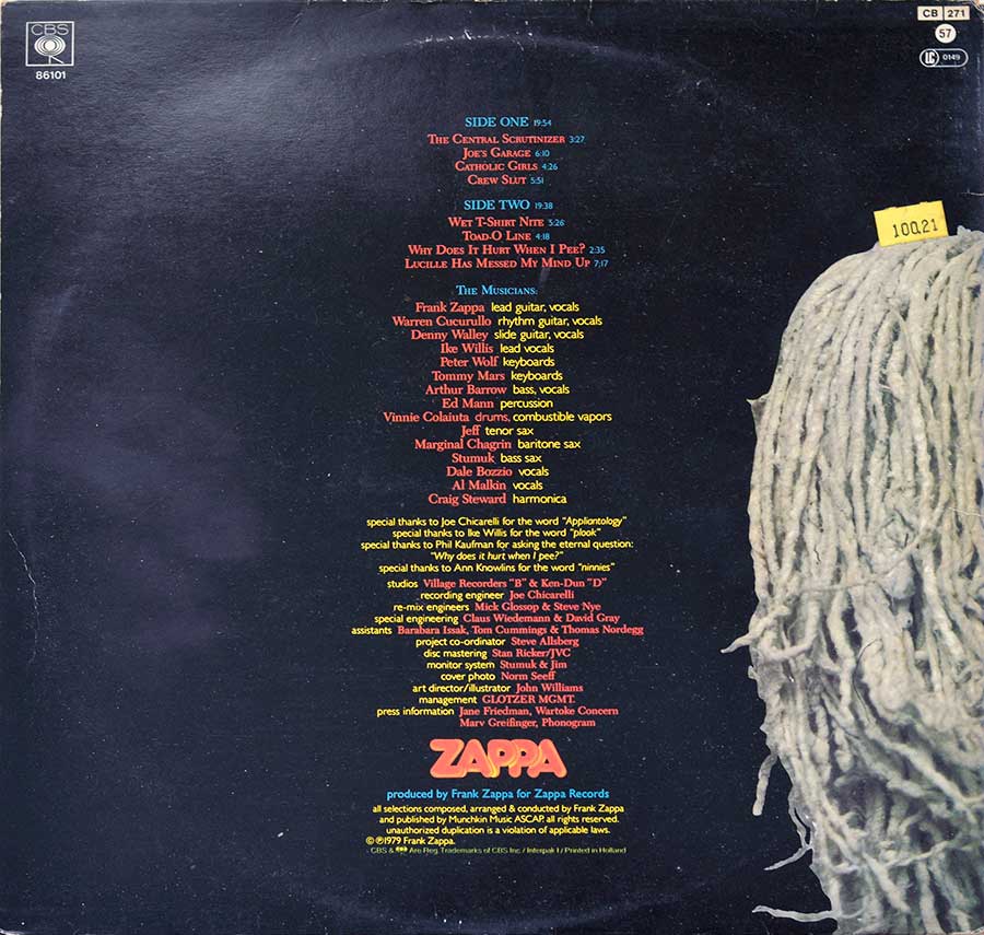FRANK ZAPPA - Joe's Garage Act I Gatefold 12" Vinyl LP Album 
 back cover