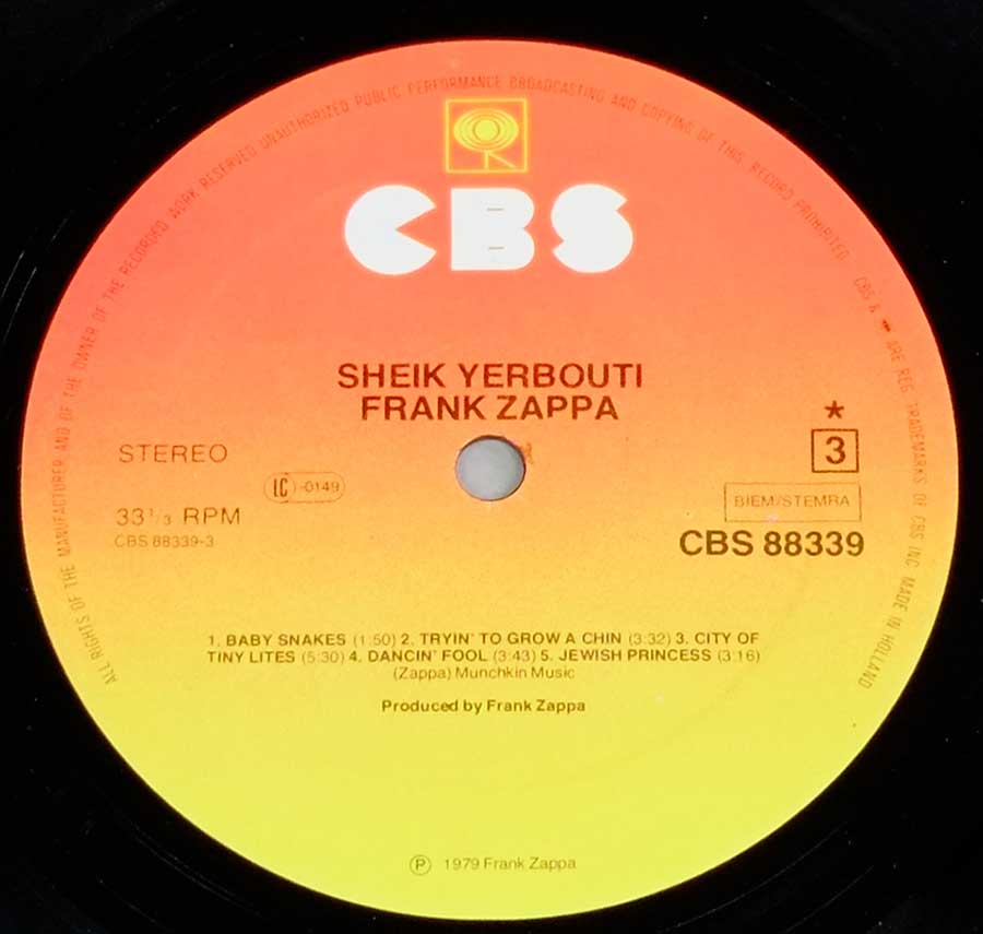 FRANK ZAPPA - Sheik Yerbouti Holland Release Gatefold 2LP 12" VINYL Album enlarged record label