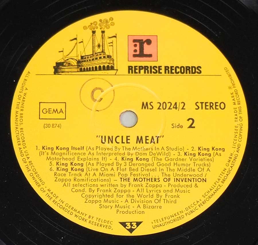 Close up of record's label MOTHERS OF INVENTION - Uncle Meat German Release Side Four: