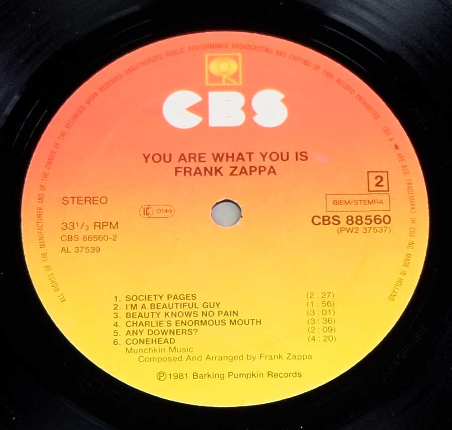 FRANK ZAPPA - You Are What You Is Gatefold 2LP 12" DLP VINYL Album  enlarged record label