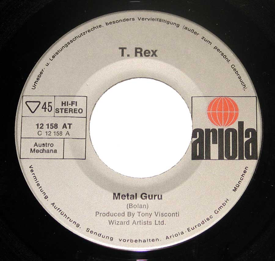 "Metal Guru" Record Label Details: Ariola 12 158 AT , Austro Mechana 
