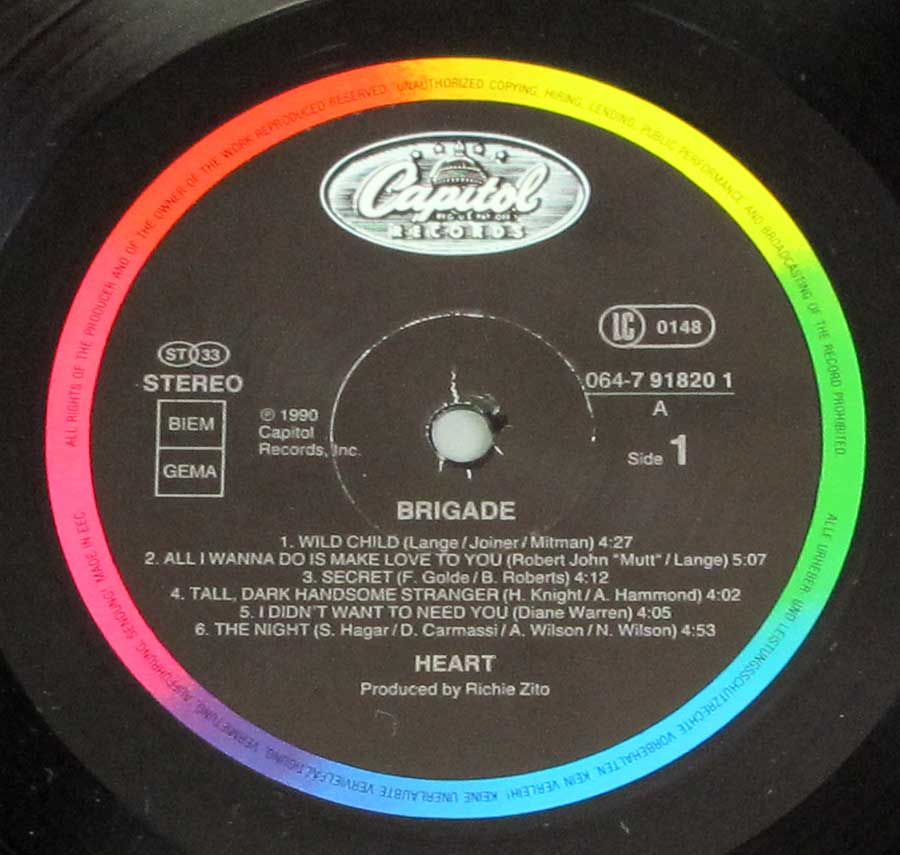 "Brigade" Record Label Details: Capitol Records 064-7 91820 1 ℗ 1990 Capitol Records Sound Copyright 
