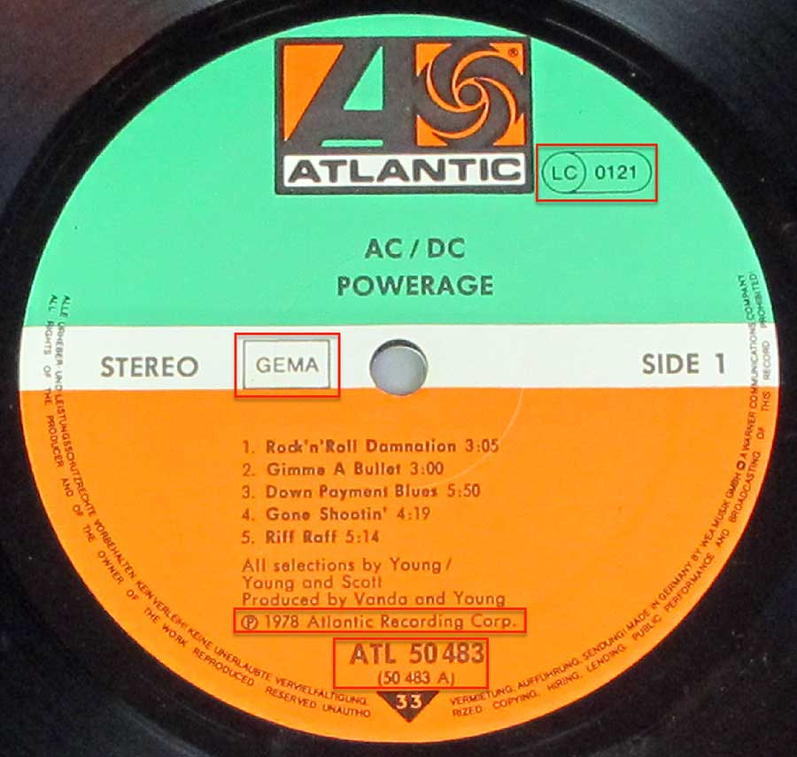 Close up of the AC/DC - Powerage 3 RECORD SET record's label 