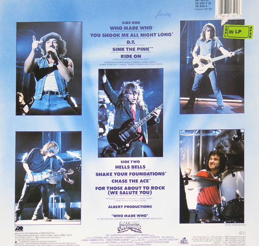 Photo of album back cover AC/DC - Who Made Who ( European Release ) 