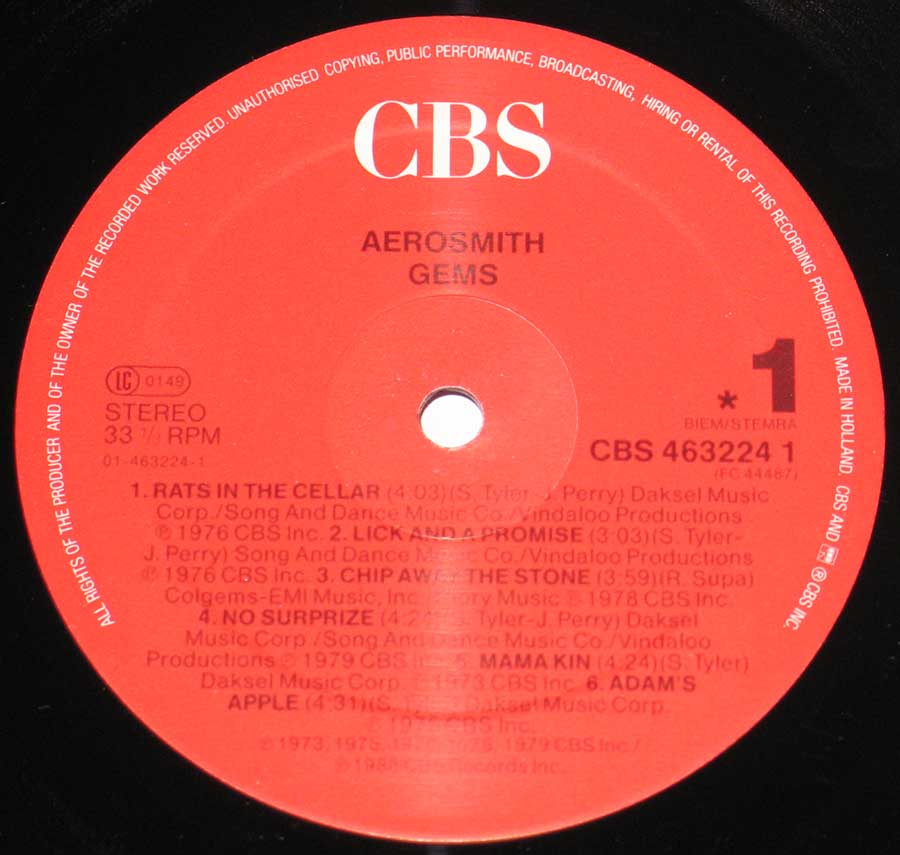 "GEMS" Red Colour CBS Record Label Details: CBS 463224 