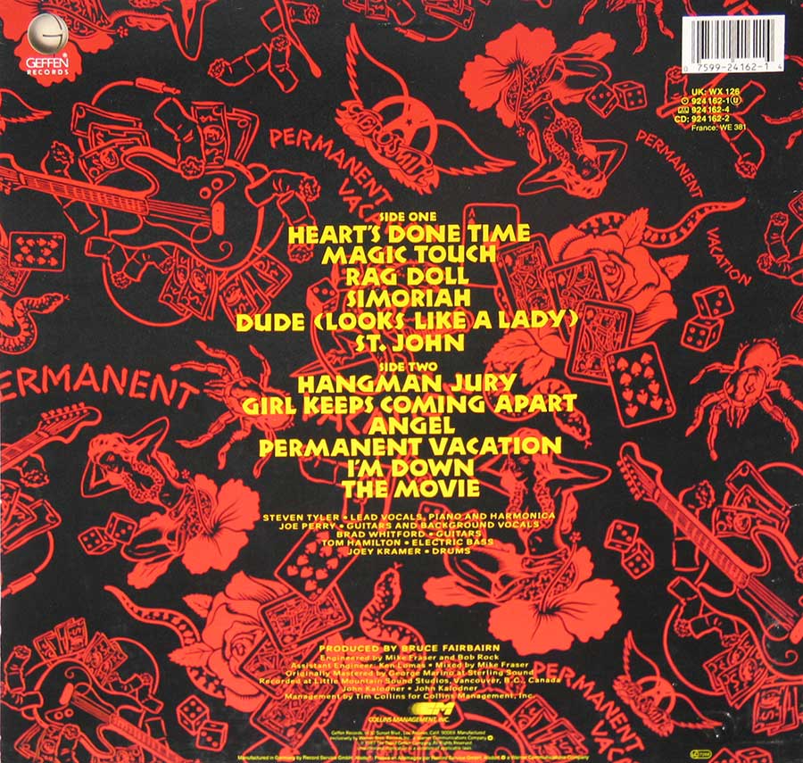 AEROSMITH - Permanent Vacation 12" Vinyl LP Album back cover