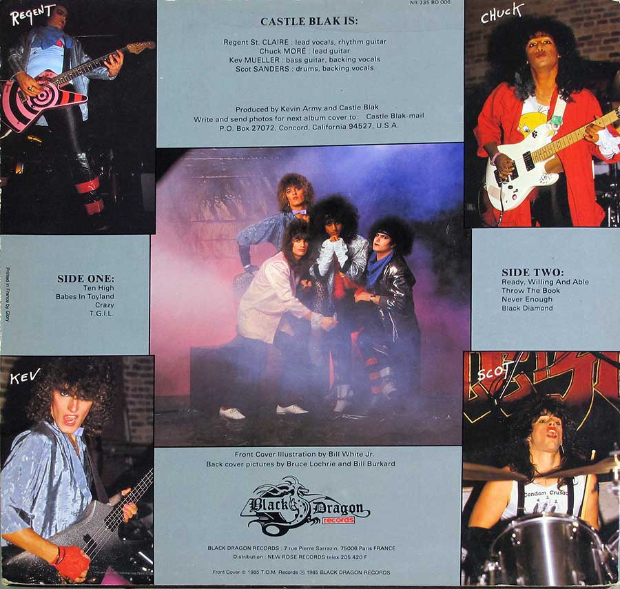 Five individual photos of the Castle Blak band-members on the album back cover 