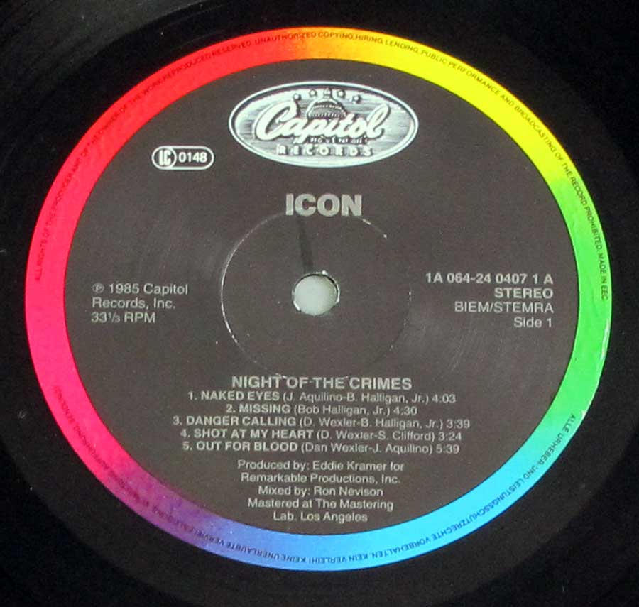 "Night Of The Crimes" Record Label Details: Capitol Records 1A 064-24 0407 ℗ 1985 Capitol Records, Inc. Sound Copyright 