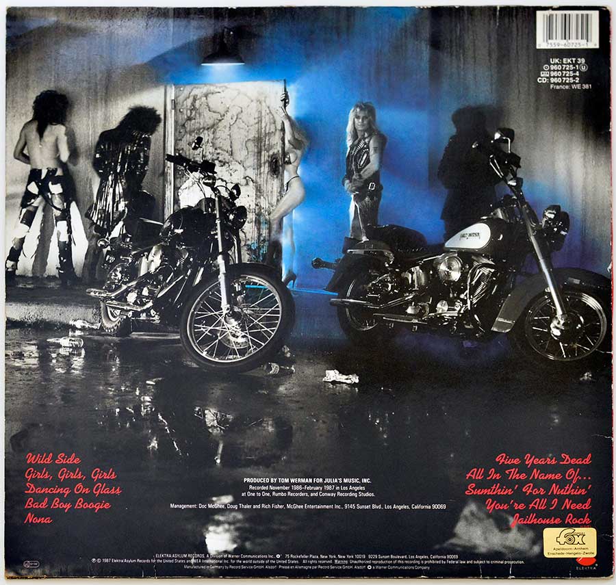 Photo of album back cover MOTLEY CRUE - Girls, Girls, Girls Elektra 960 725  