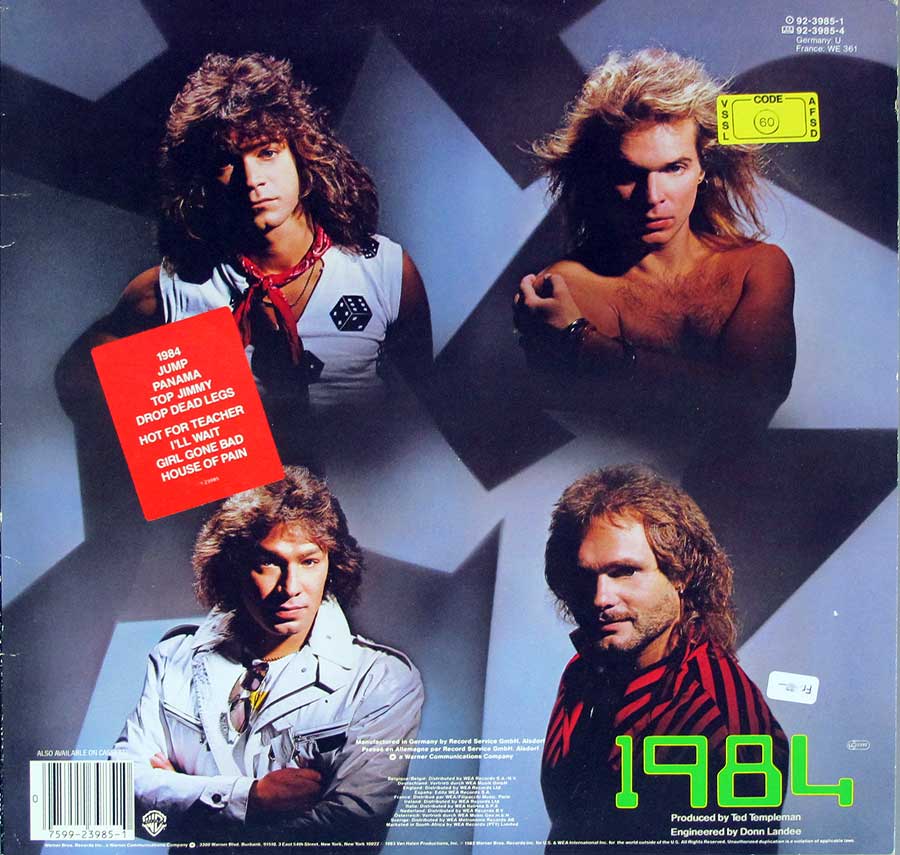 Photo of album back cover VAN HALEN - 1984 German Release 12" Vinyl LP Album