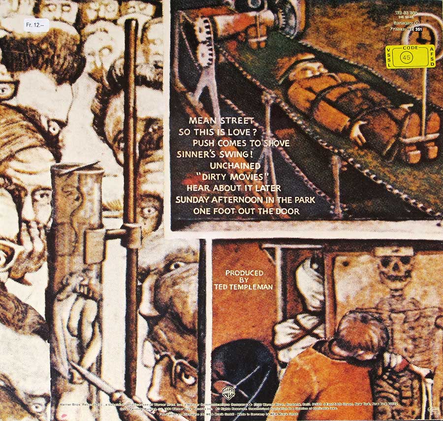 VAN HALEN - Fair Warning ( with David Lee Roth ) 12" Vinyl LP Album album back cover