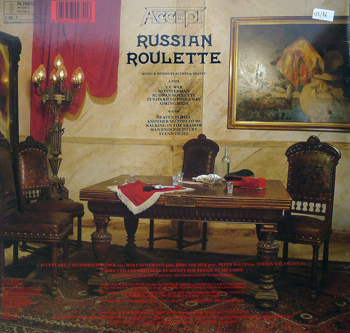 Hires photo of album back cover of Accept's Russian Roulette 