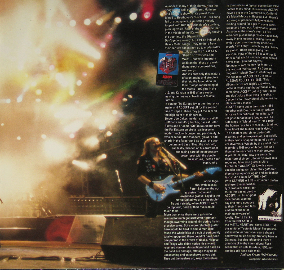 Fireworks and liner nodes on inside of Staying A Life Gatefold cover Side Two    