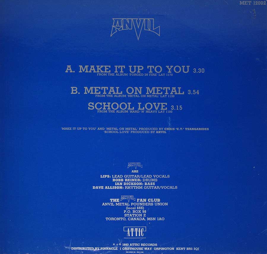 ANVIL - Make It Up To You France Release 12" Maxi Vinyl back cover